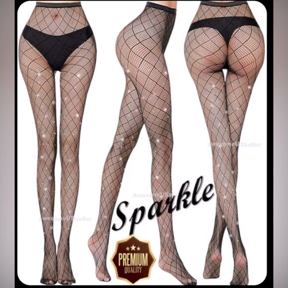 Black🔥Fishnet💎Sparkle💖 Pantyhose   - Picture 1 of 7